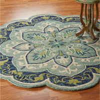 4? Round Blue Ornate Medallion Area Rug