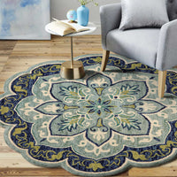 4? Round Blue Ornate Medallion Area Rug