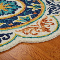 4? Round Ivory and Navy Decorative Area Rug