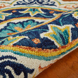 4? Round Ivory and Navy Decorative Area Rug