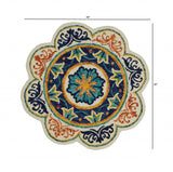 4? Round Ivory and Navy Decorative Area Rug