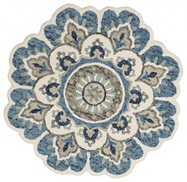 6? Round Blue Modern Floral Area Rug