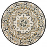 4? Round Gray and Ivory Floral Bloom Area Rug