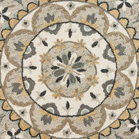 4? Round Gray and Ivory Floral Bloom Area Rug