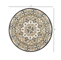 4? Round Gray and Ivory Floral Bloom Area Rug