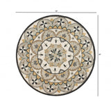 4? Round Gray and Ivory Floral Bloom Area Rug