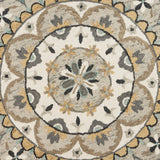 4? Round Gray and Ivory Floral Bloom Area Rug