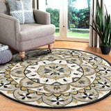 4? Round Gray and Ivory Floral Bloom Area Rug