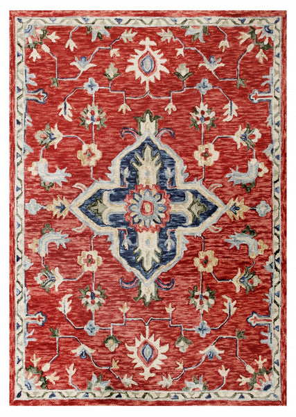 5? x 7? Red and Blue Floral Medallion Area Rug