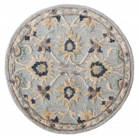 3? Round Blue and Beige Floral Area Rug