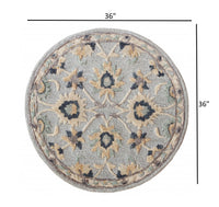 3? Round Blue and Beige Floral Area Rug