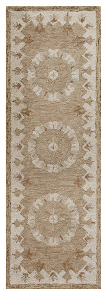 3? Round Tan Retro Modern Medallion Area Rug