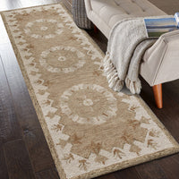 3? Round Tan Retro Modern Medallion Area Rug