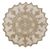 3? Round Tan Retro Modern Medallion Area Rug