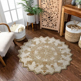 3? Round Tan Retro Modern Medallion Area Rug