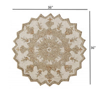3? Round Tan Retro Modern Medallion Area Rug