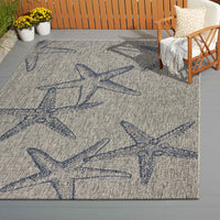 8? x 9? Blue Starfish Indoor Outdoor Area Rug