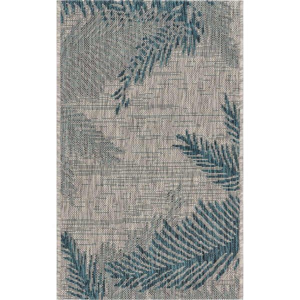 5? x 7? Gray Palm Leaves Indoor Outdoor Area Rug