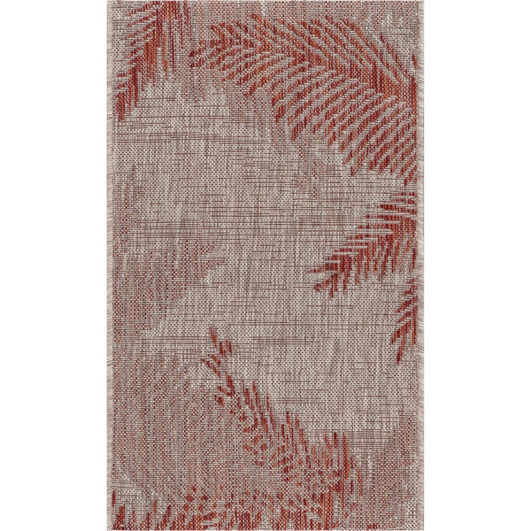 8? x 9? Red Palm Leaves Indoor Outdoor Area Rug