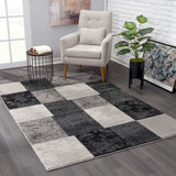 7? x 9? Gray Geometric Blocks Area Rug