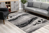 7? x 9? Gray and Black Abstract Waves Area Rug