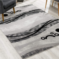 7? x 9? Gray and Black Abstract Waves Area Rug