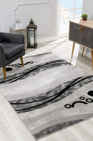 7? x 9? Gray and Black Abstract Waves Area Rug