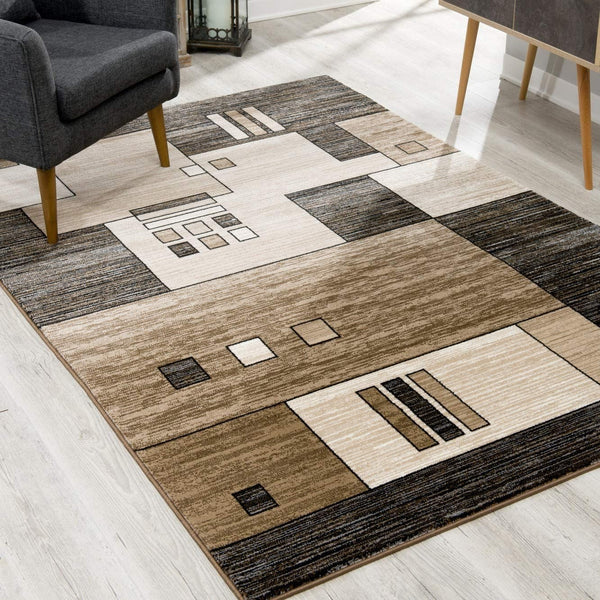 2? x 4? Beige and Brown Geometric Area Rug