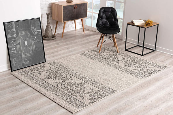 5? x 8? Ivory Distressed Scroll Pattern Area Rug