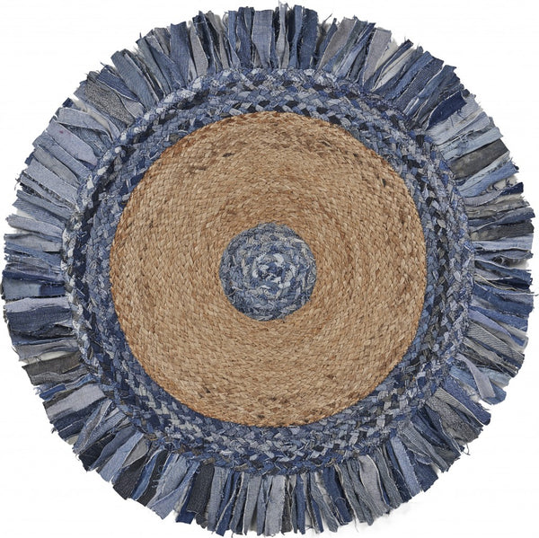 Denim and Natural Jute Fringed Round Rug