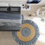 Denim and Natural Jute Fringed Round Rug