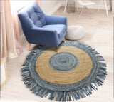 Denim and Natural Jute Fringed Round Rug