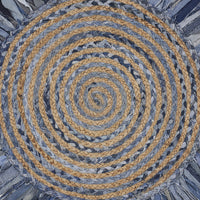 Denim and Natural Jute Round Swirl Fringed Rug