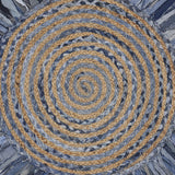 Denim and Natural Jute Round Swirl Fringed Rug