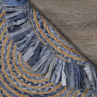 Denim and Natural Jute Round Swirl Fringed Rug