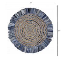 Denim and Natural Jute Round Swirl Fringed Rug