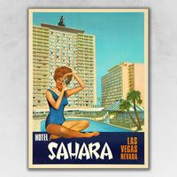 24" x 30" Hotel Sahara c1960s Las Vegas Vintage Travel Poster Wall Art