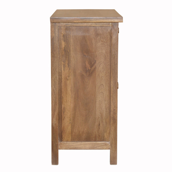 Artisanal Handcarved Natural Wood Accent Storage Cabinet