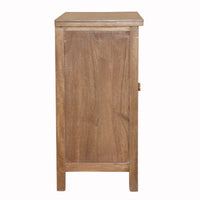 Artisanal Handcarved Natural Wood Double Door Cabinet