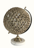 13" Modern Farmhouse Rustic Jute and Marble Globe Sculpture