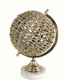 15" Modern Farmhouse Rustic Jute and Marble Globe Sculpture