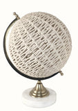 13" Modern Farmhouse Rustic Rattan and Marble Globe Sculpture