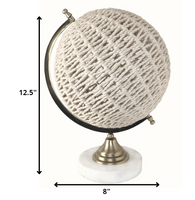 13" Modern Farmhouse Rustic Rattan and Marble Globe Sculpture