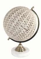 13" Modern Farmhouse Rustic Rattan and Marble Globe Sculpture