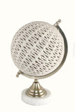 15" Modern Farmhouse Rustic Rattan and Marble Globe Sculpture