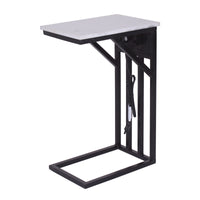 Modern White Marble Top End or Side Table with USB