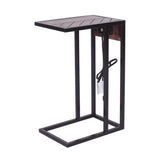 Modern Dark Wood Hatch and Metal End or Side Table with USB