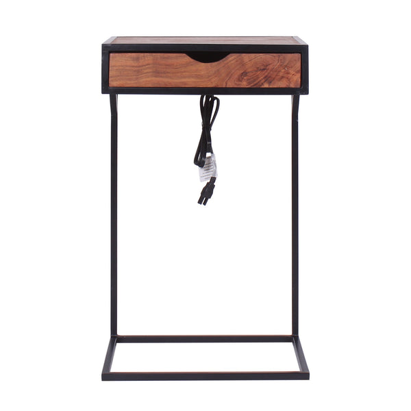 Modern Dark Wood End or Side Table with USB and Drawer