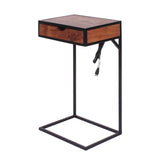 Modern Dark Wood End or Side Table with USB and Drawer