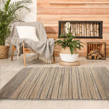 8? x 10? Tan and Black Eclectic Striped Area Rug